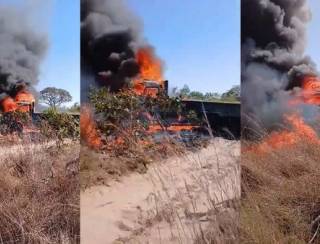 Fogo no pantanal se espalha por fazendas de Corumbá (MS) após acidente de caminhão; veja fotos